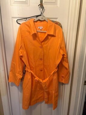 Denim&Co Orange Lightweight Button-Up Trench Coat with Belt